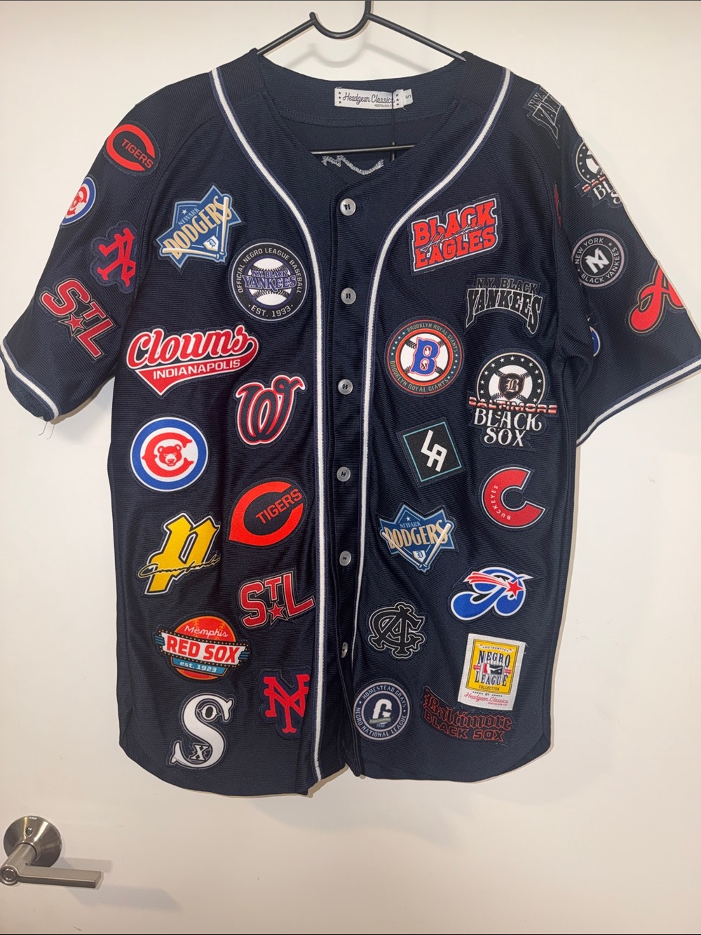 ⚾️✊🏾⚾️ Headgear Classic Negro League Patchwork Baseball Jersey - Dark Navy